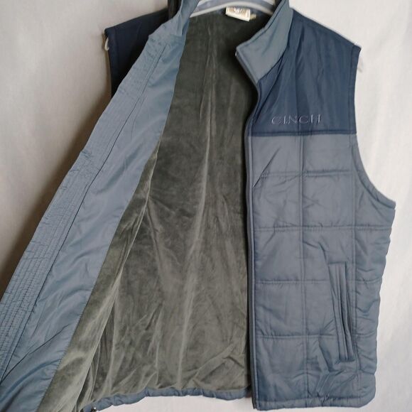 Cinch Vest Mens XL Blue Gray Quilted Puffer Fleece Lined Zip Western Outerwear - Picture 10 of 16